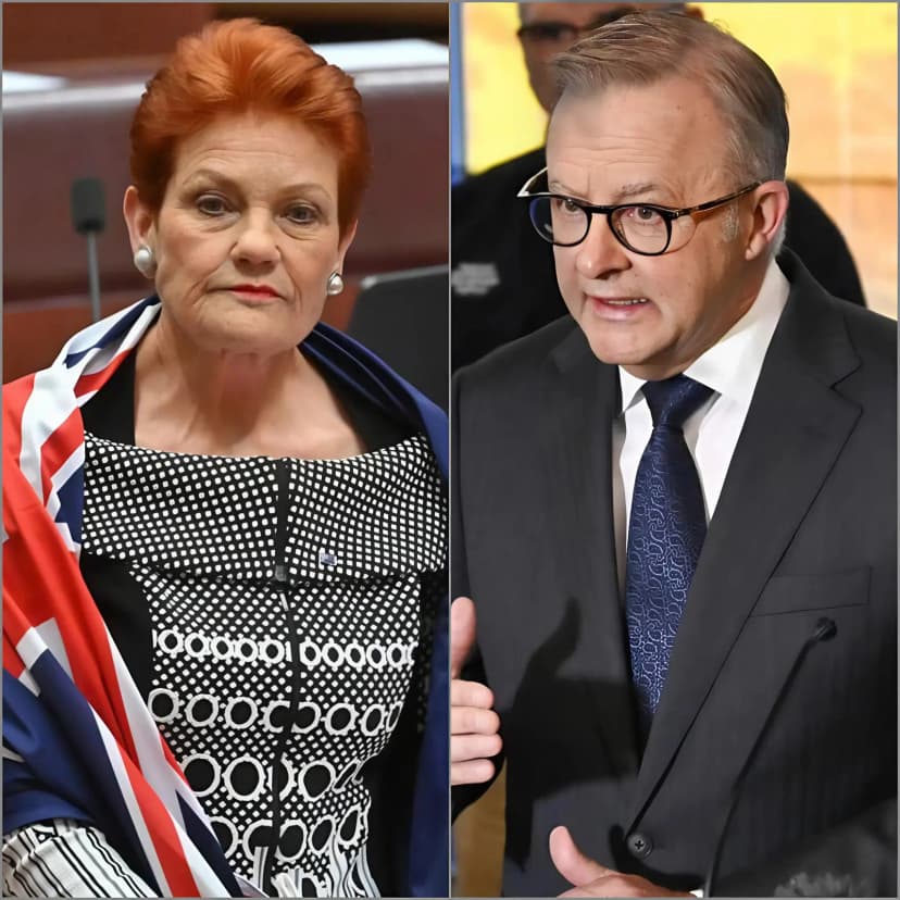🚨 “ONE MORE STUPID WORD, YOU DUMB OLD HAG, AND I’LL HUMILIATE YOU ON NATIONAL TELEVISION,” Anthony Albanese bellowed across the meeting room, his voice sharp as a razor. Conversations died mid-sentence as he leaned forward, a thin razor-like smile showing he was ready to torch Senator Pauline Hanson’s credibility right then and there. But Hanson didn’t flinch. She stood tall, staring straight into his eyes with a steady gaze that seemed pre-loaded with power. The tension rose to the point of explosion. “You want to be embarrassed?” she replied calmly, stepping toward the microphone with unhurried confidence. “Let’s see you survive this.” A murmur rippled through the Senate—shock mixed with anticipation. Albo’s smile flickered for a split second. Then Hanson dropped a verbal bomb that exploded into gasps, scattered laughter, and dead silence. Reporters hammered their keyboards as if racing against a deadline buzzer. In less than half a minute, the energy had flipped: Albo furious, Hanson composed, and the entire room erupted in utter disbelief.