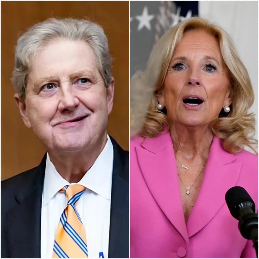 💥 Jill Biden Mocks John Kennedy — 47 Seconds Later, the Room Goes Completely Silent. During a national education summit, Jill Biden unexpectedly took a sharp, condescending jab at Senator John Neely Kennedy. The comment caught everyone off guard — awkward, almost performative, and entirely unprompted.But 47 seconds later, Kennedy responded. Calmly, he lifted his notes, adjusted his glasses, and straightened his jacket — a quiet shift from composure to command.Then came a single line, delivered with precision, that landed harder than anyone anticipated.The room froze. Reporters stopped typing. Cameras held their breath. Even the moderator went still — the air thick with the weight of Kennedy’s words.Silence never felt so loud.
