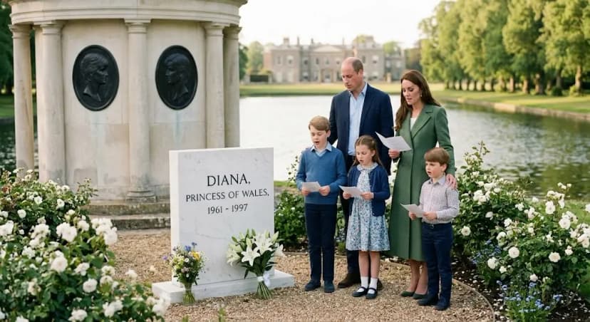 ROYAL SHOCK: Prince William’s family, including the beautiful Princess of Wales Kate Middleton and their three little angels George, Charlotte, and Louis, unexpectedly stand singing at Princess Diana’s grave – A moment that brought the whole world to tears and shook Buckingham Palace!