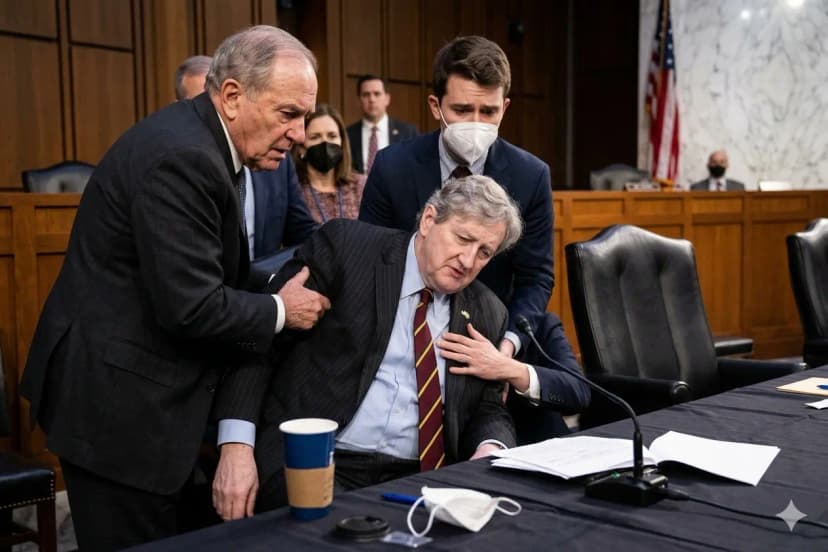 30 MINUTES AGO: The entire government meeting room descended into chaos when a U.S. Senator suddenly collapsed during a tense meeting. Security forces and government doctors rushed to his aid, while the crowd—including senators and thousands of citizens—watched in stunned disbelief. We now have a moving account of John Neely Kennedy’s battle against a terminal illness.