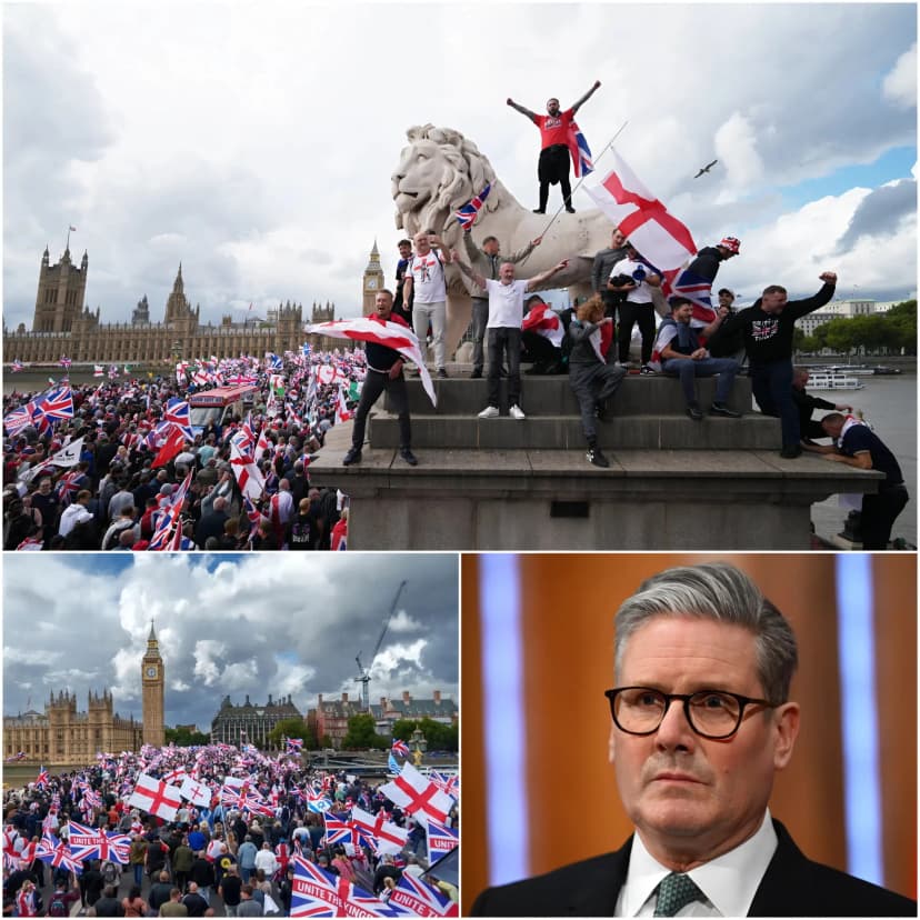 “GET THEM OUT!” — CHANTS SHAKE CENTRAL LONDON Tensions flared as crowds took to the streets, demanding the resignations of Keir Starmer and Sadiq Khan. The demonstration, led by the group British Lads, saw protesters vent anger over crime, migration, and the direction of leadership in London. Police remained on standby as tensions simmered.