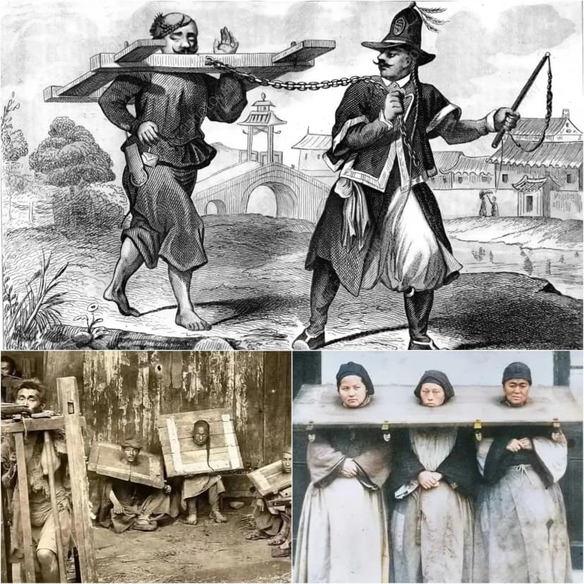 The most disturbing and disconcerting method of PUBLIC EXECUTION with the CANGUE ever recorded in history: a relentless device that transformed punishment into a slow and agonizing spectacle