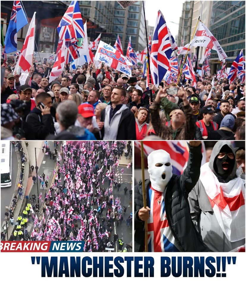 “MANCHESTER IN ABSOLUTE CHAOS?! The UK streets just EXPLODED into a terrifying political war! A massive anti-migration march in Manchester violently erupted into brutal clashes as furious protesters and counter-protesters went head-to-head. With police desperately struggling to control the surging unrest and shocking arrests tearing through the chaotic crowds…