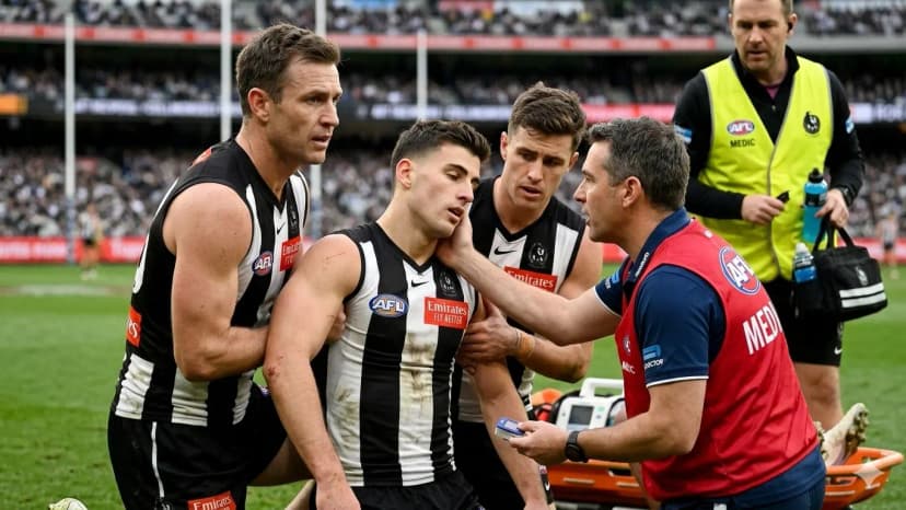 10 MINUTES AGO: Panic gripped the training ground and stands during a practice session when talented young player Nick Daicos was abruptly forced to stop after suffering a severe illness on the field. Medical staff and security intervened immediately while the entire team and onlookers watched in anxious silence